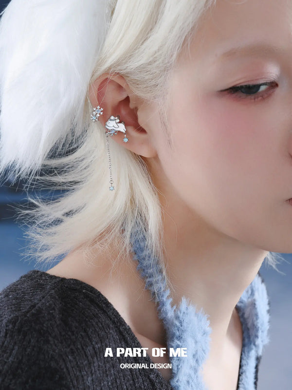 Hello Winter Platinum Plating Snowflake Rabbit No Piercing Ear Cuff Ear Clip™