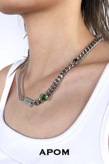 สร้อยคอโซ่คิวบาประดับอัญมณีชุบแพลตตินัม 18K จาก LIMERENCE™