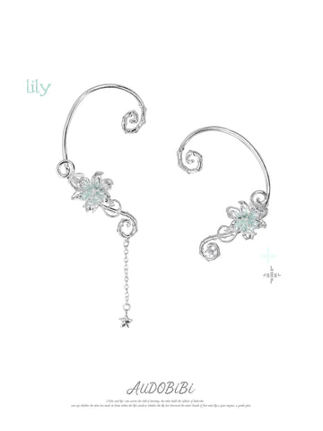 Lily Platinum Plating Dreamcore Mint Lily Vine Asymmetrical Ear Hook Ear Clip™