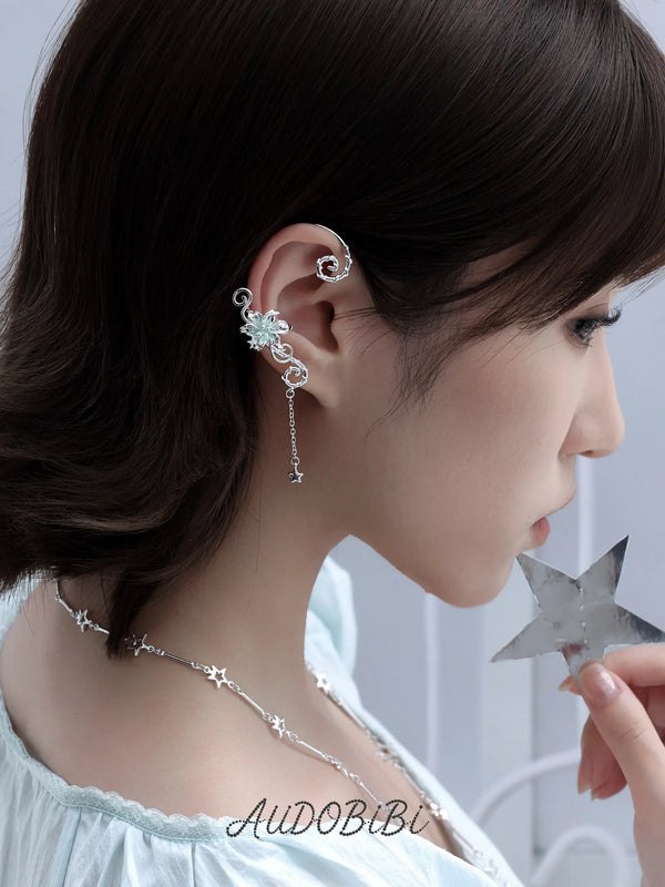 Lily Platinum Plating Dreamcore Mint Lily Vine Asymmetrical Ear Hook Ear Clip™