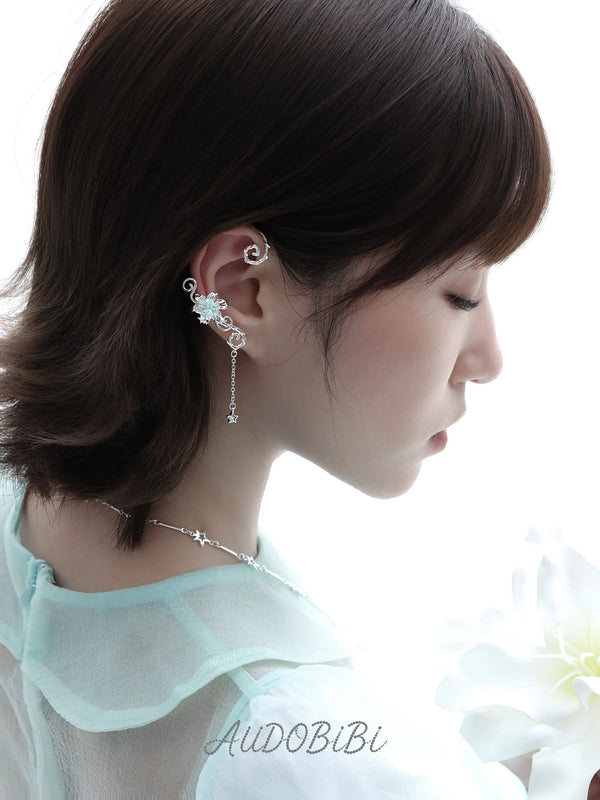 Lily Platinum Plating Dreamcore Mint Lily Vine Asymmetrical Ear Hook Ear Clip™