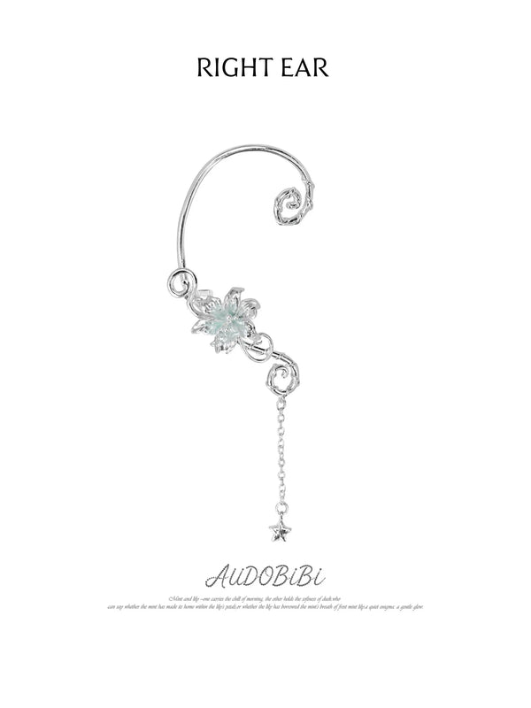 Lily Platinum Plating Dreamcore Mint Lily Vine Asymmetrical Ear Hook Ear Clip™