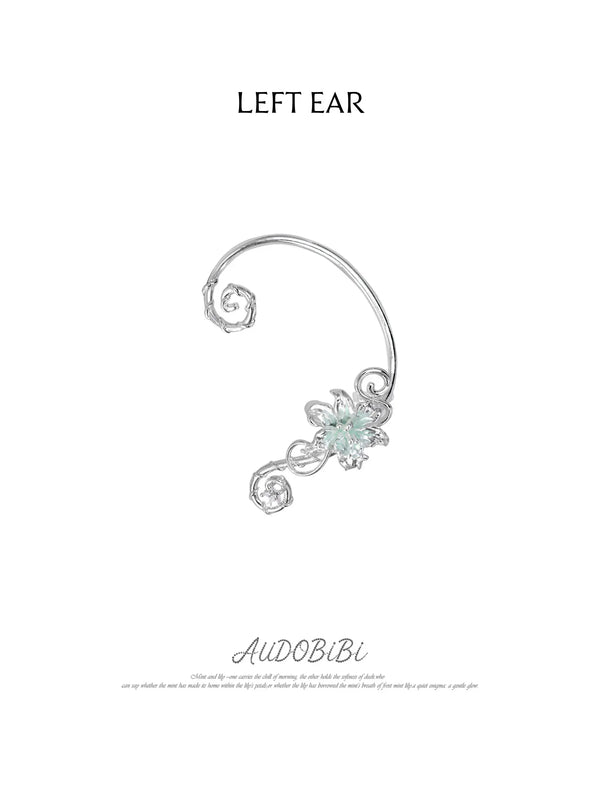 Lily Platinum Plating Dreamcore Mint Lily Vine Asymmetrical Ear Hook Ear Clip™