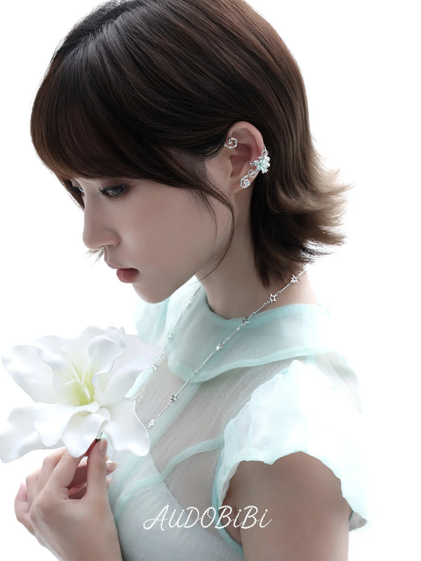 Lily Platinum Plating Dreamcore Mint Lily Vine Asymmetrical Ear Hook Ear Clip™