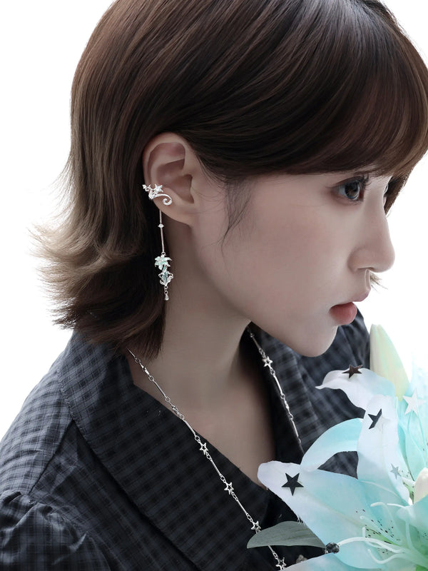 Lily Platinum Plating Dreamcore Mint Lily Vine Dangle Ear Cuff™