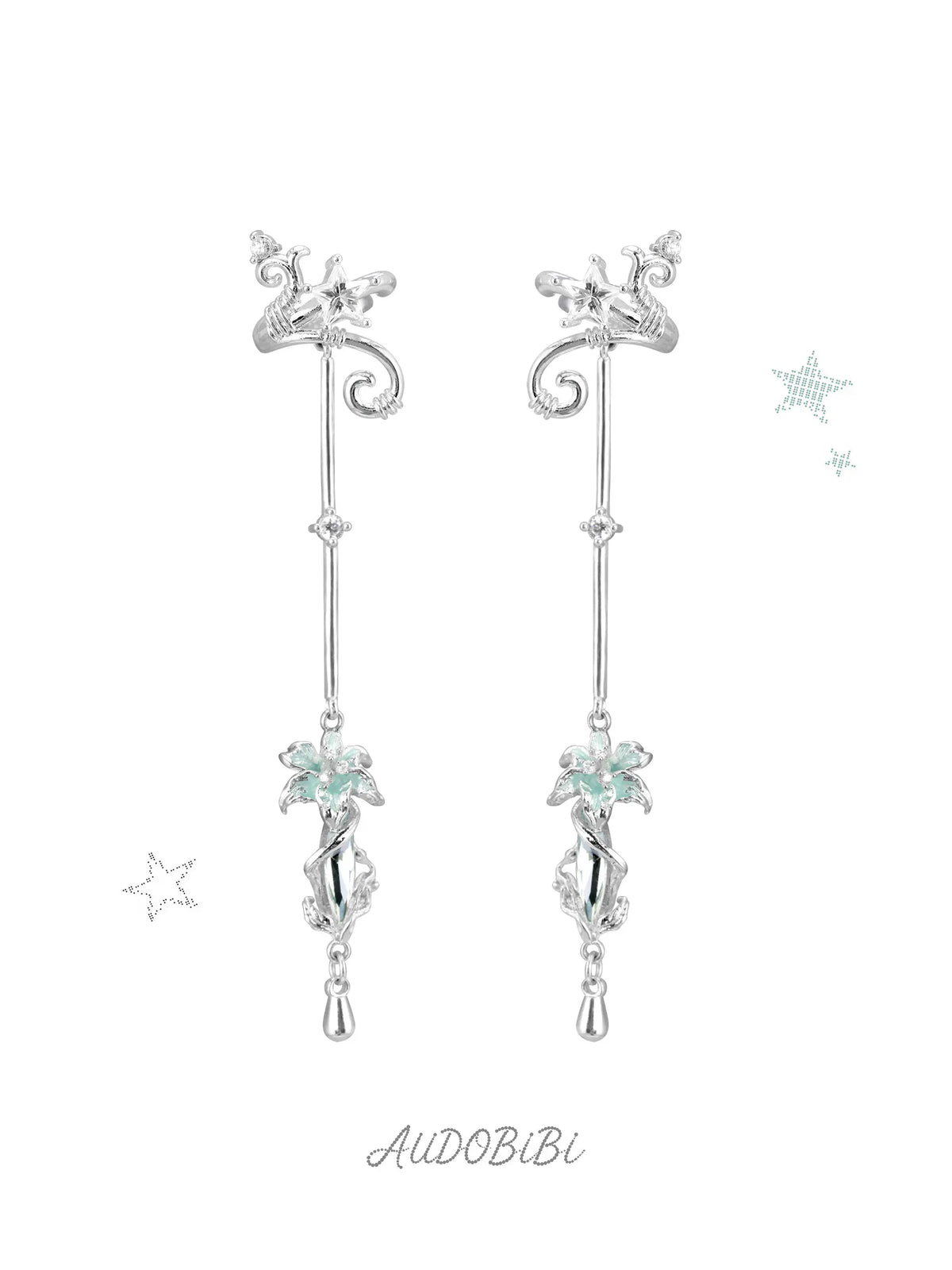 Lily Platinum Plating Dreamcore Mint Lily Vine Dangle Ear Cuff™