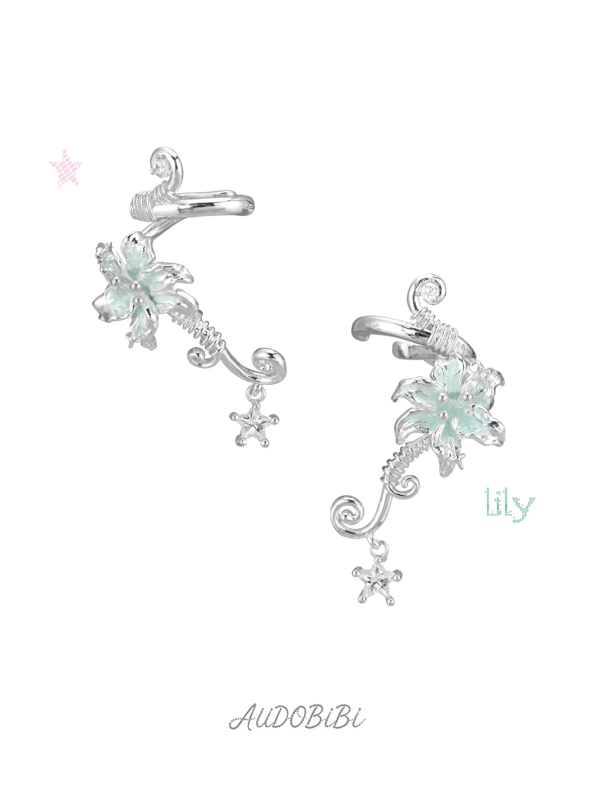 Lily Platinum Plating Dreamcore Mint Lily Vine EarClip Ear Cuff™