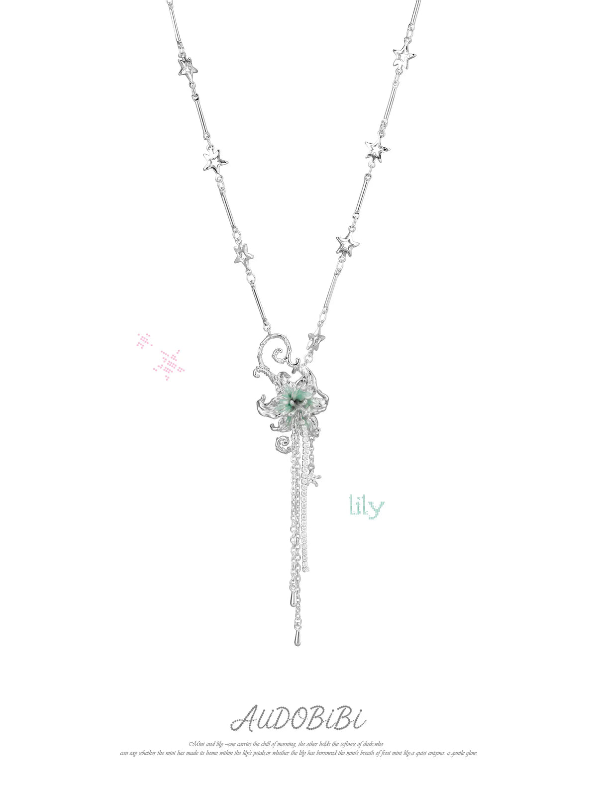 Lily Platinum Plating Mint Lily Vine Tassel Pendant Necklace™