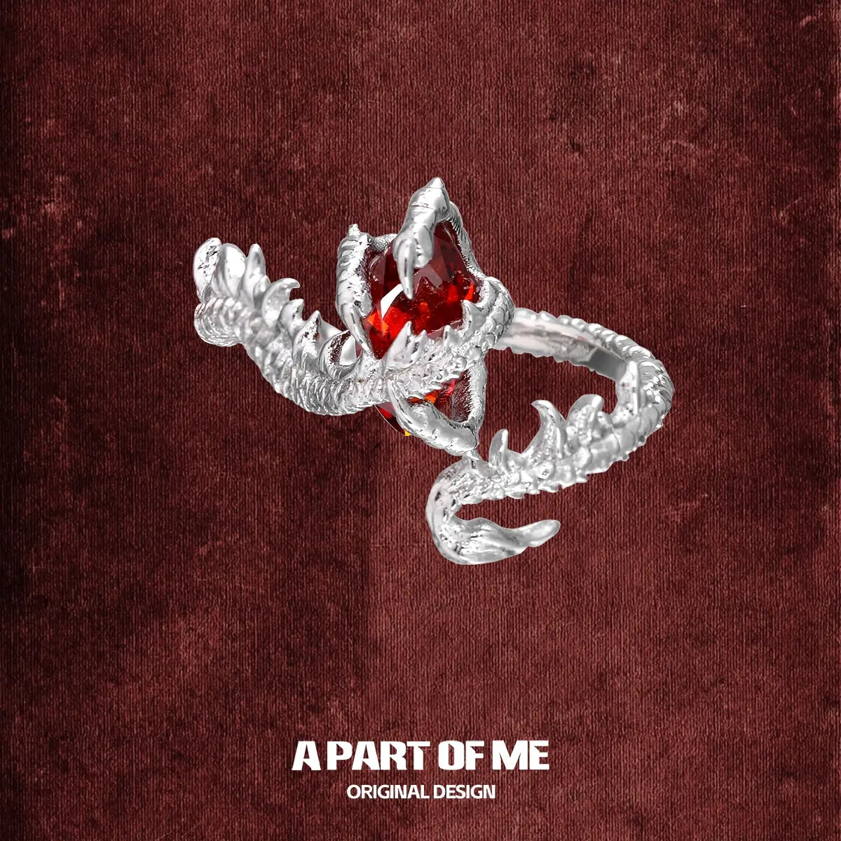 แหวน Loong S925 Sterling Silver Ruby Claw ปรับขนาดได้™