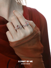 แหวน Loong S925 Sterling Silver Ruby Claw ปรับขนาดได้™