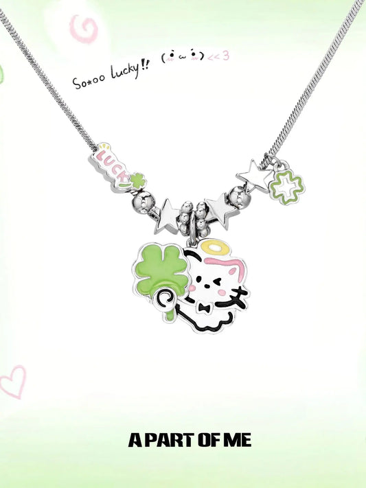 Lucky Clover 18K Platinum Plated Kitten ＆ Puppy Choker Necklace™