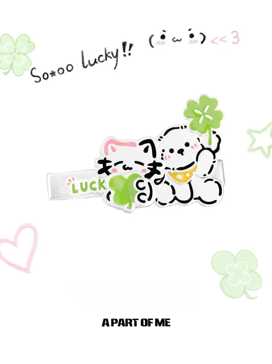 กิ๊บติดผมรูปลูกแมวและลูกสุนัขเคลือบแพลตินัม Lucky Clover 18K Hair Clip™