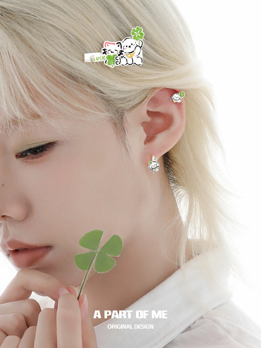 กิ๊บติดผมรูปลูกแมวและลูกสุนัขเคลือบแพลตินัม Lucky Clover 18K Hair Clip™