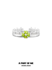 Lucky Clover 925 Sterling Silver Adjustable Green Four-Leaf Clover Ring™