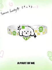 Lucky Clover 925 Sterling Silver Kitten ＆ Puppy Adjustable Open Ring™
