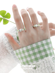 Lucky Clover 925 Sterling Silver Kitten ＆ Puppy Adjustable Open Ring™