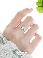 Lucky Clover 925 Sterling Silver Kitten ＆ Puppy Adjustable Open Ring™