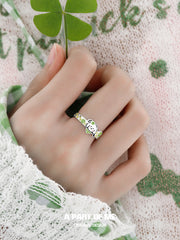 Lucky Clover 925 Sterling Silver Kitten ＆ Puppy Adjustable Open Ring™