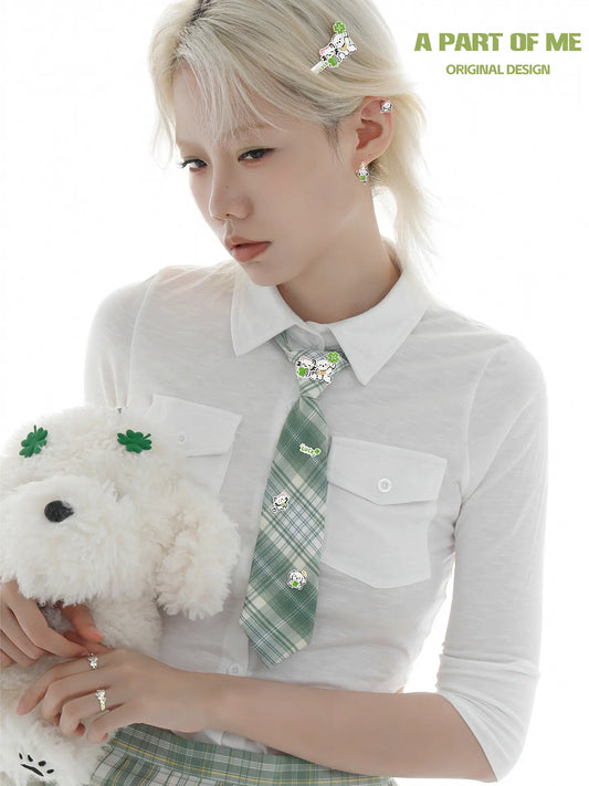เสื้อเชิ้ตลายตาราง Lucky Clover Kitten ＆ Puppy Graduation Season Tie™
