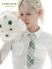Lucky Clover Kitten ＆ Puppy Graduation Season Shirt Plaid Tie™