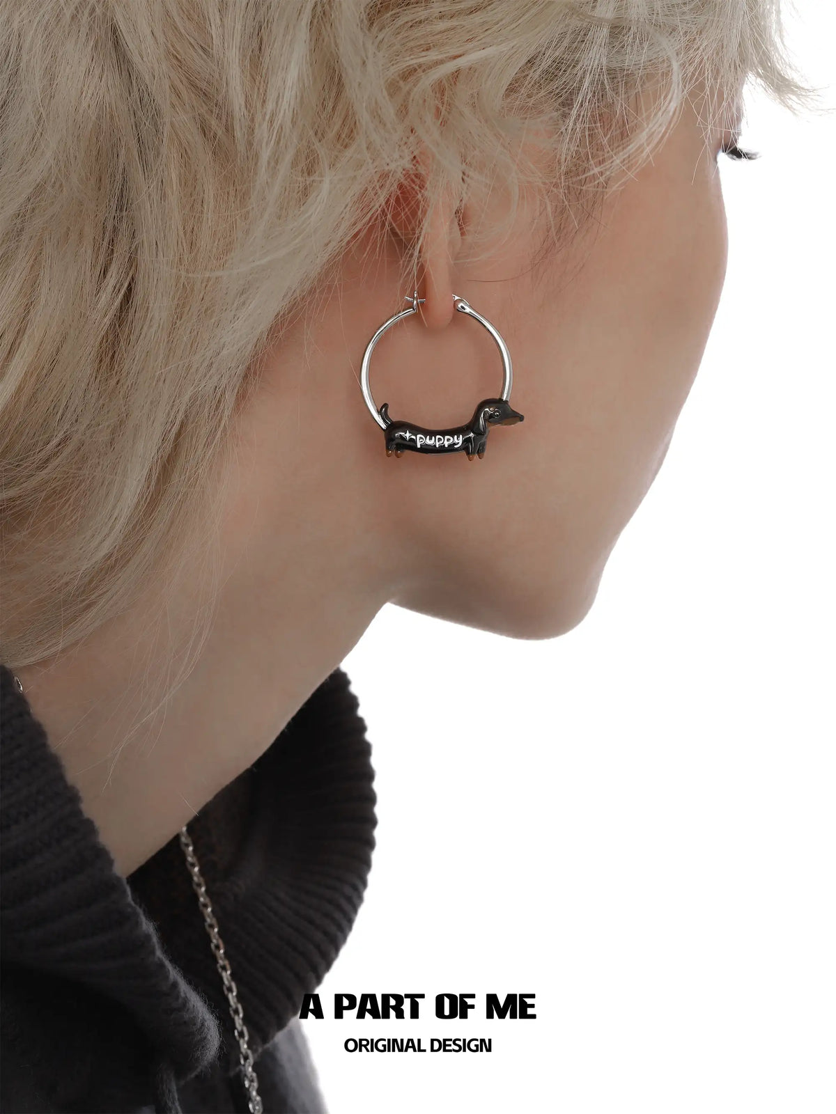 ラッキーパピー18Kプラチナメッキ ダックスフントピアス™