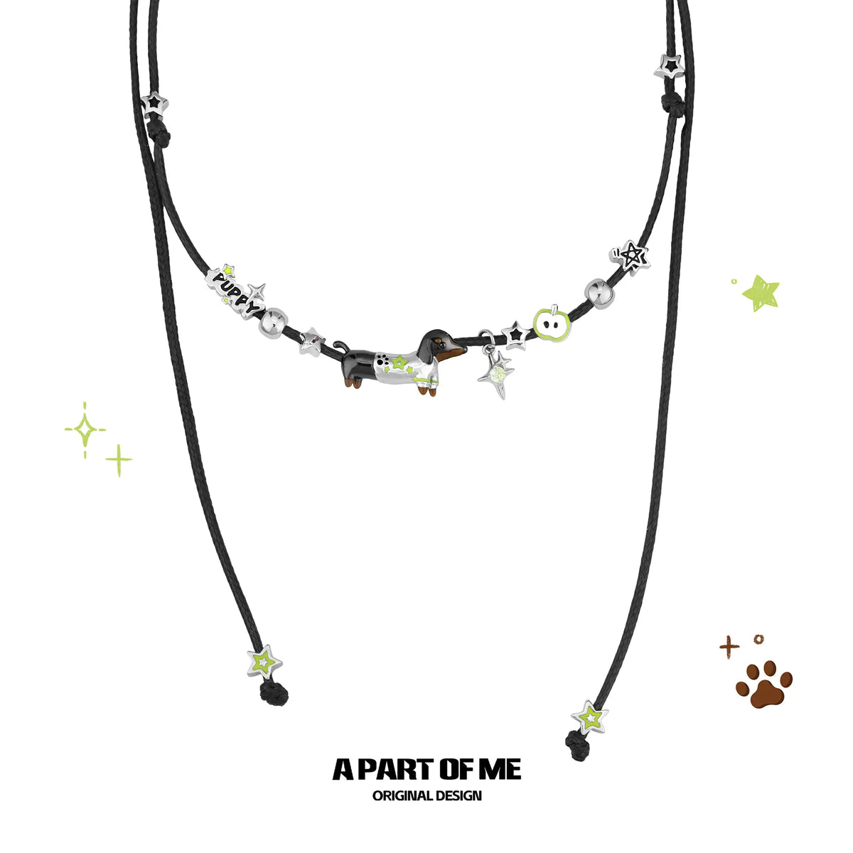 Lucky Puppy Sausage Dog Pull-Adjustable Black Cord Necklace™