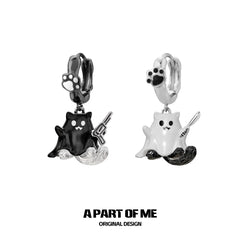 Meow Bandit Kitty Ghost Cat 18K Platinum Plated Pendat Earrings™