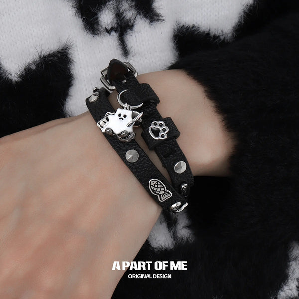 Meow Bandit Kitty Ghost Cat Multifunctional Leather Bracelet/Choker™