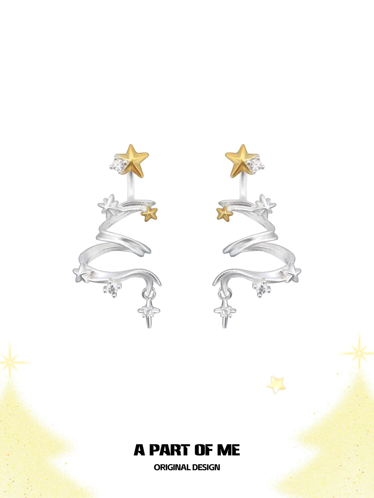Merry Christmas 925 Platinum Pating Detachable Star Drop Stud Earrings™