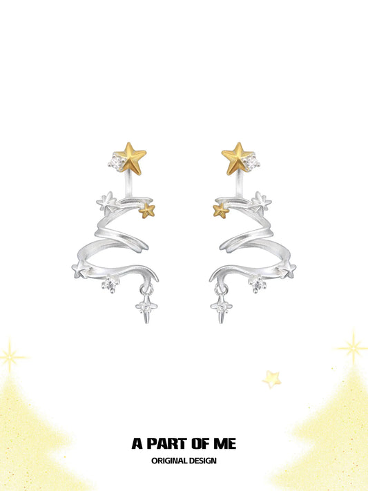 Merry Christmas 925 Platinum Pating Detachable Star Drop Stud Earrings™