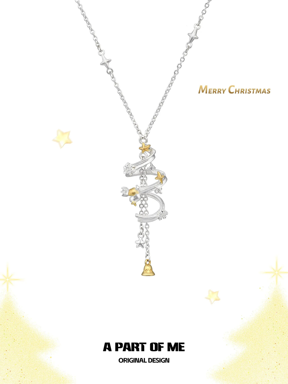 Merry Christmas Platinum Pating Spiral Christmas Tree Pendant Necklace™