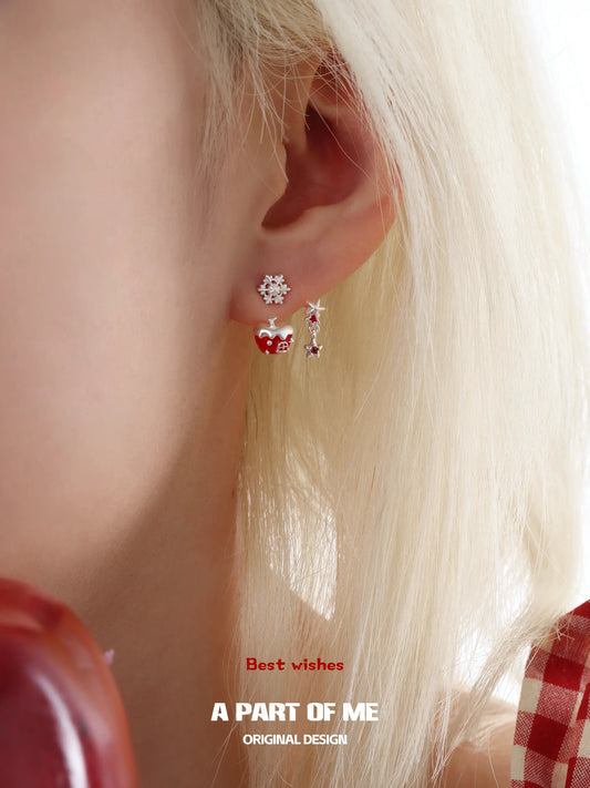 Merry Christmas S925 Platinum-Plated Red Snow Apple Drop Earrings™