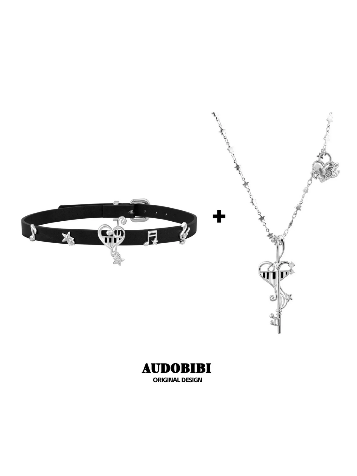 Piano Keys Platinum Plating Music Note Leather Choker Necklace™