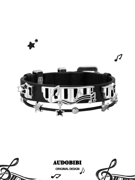 Piano Keys Platinum Plating Piano Leather Bracelet™