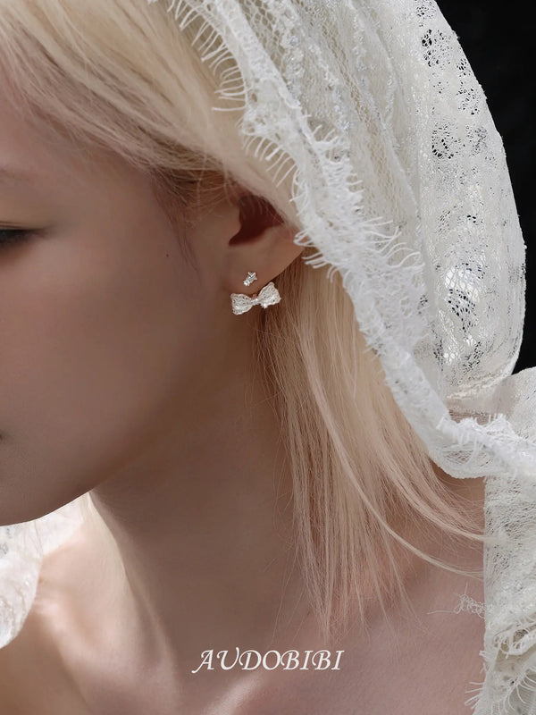 Rebellious Tenderness 925 Platinum Plating Luxury Lace Bow-Front Stud Earrings™