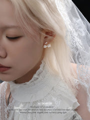 Rebellious Tenderness 925 Platinum Plating Luxury Lace Bow-Front Stud Earrings™