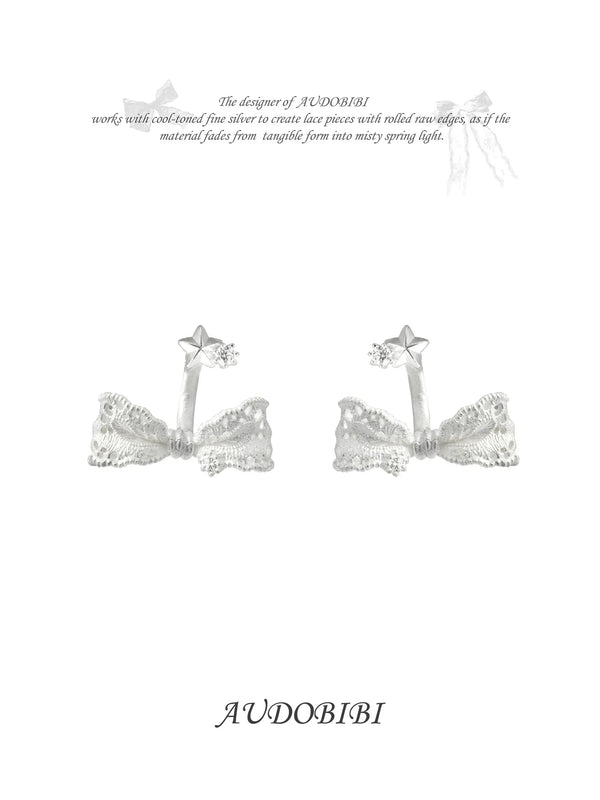 Rebellious Tenderness 925 Platinum Plating Luxury Lace Bow-Front Stud Earrings™