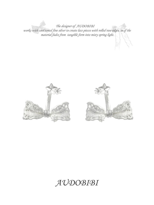 Rebellious Tenderness 925 Platinum Plating Luxury Lace Bow-Front Stud Earrings™