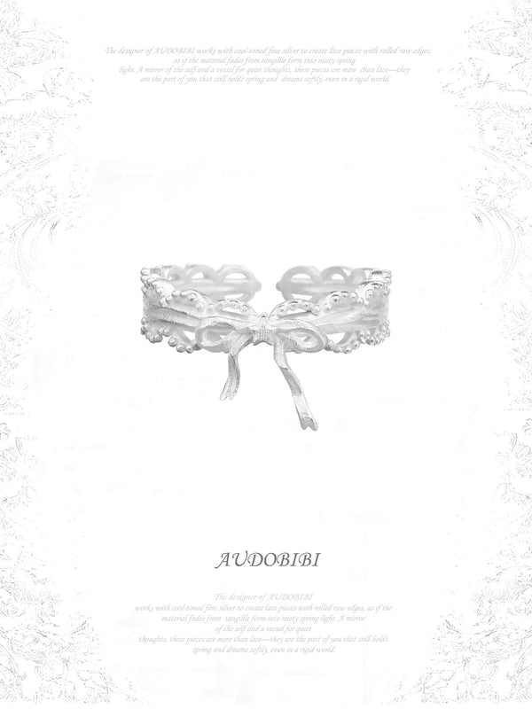 Rebellious Tenderness 925 Sterling Silver Luxury Vintage Lace Bow-Front Adjustable Ring™