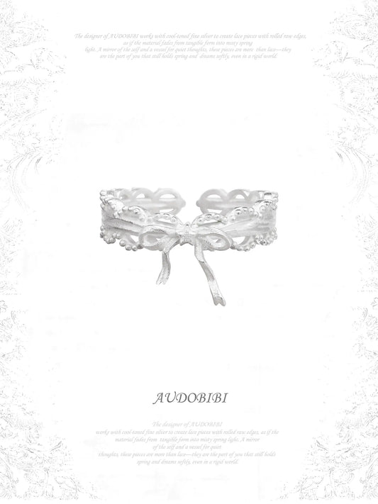 Rebellious Tenderness 925 Sterling Silver Luxury Vintage Lace Bow-Front Adjustable Ring™