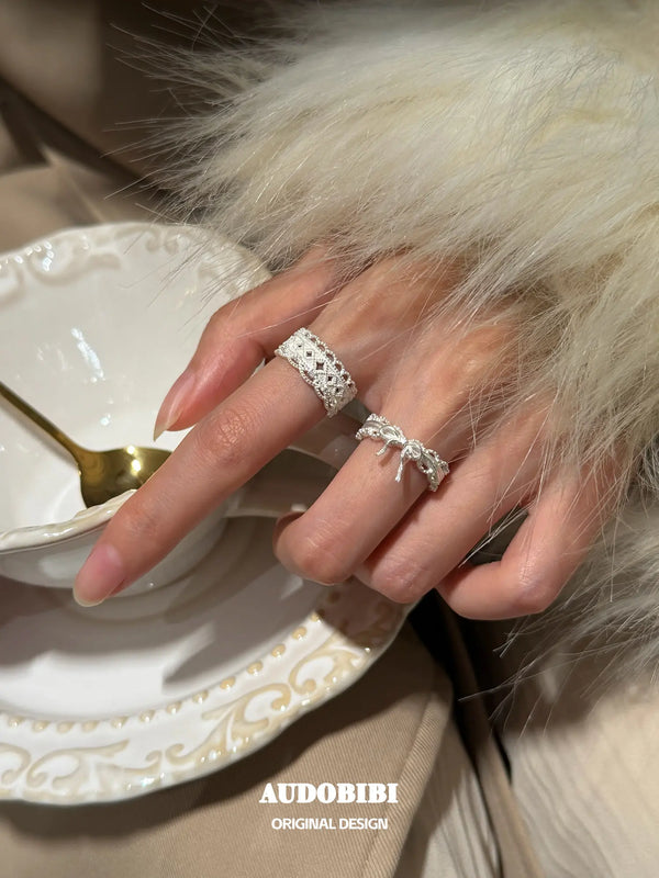 Rebellious Tenderness 925 Sterling Silver Luxury Vintage Lace Bow-Front Adjustable Ring™