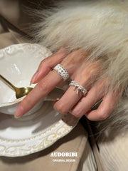 Rebellious Tenderness 925 Sterling Silver Luxury Vintage Lace Bow-Front Adjustable Ring™