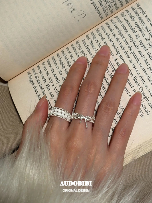 Rebellious Tenderness 925 Sterling Silver Luxury Vintage Lace Bow-Front Adjustable Ring™
