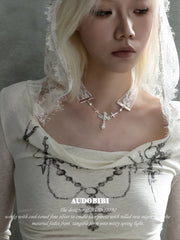 Rebellious Tenderness Lace Choker Necklace with Cross Pendant™