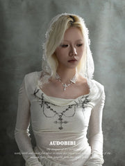 Rebellious Tenderness Lace Choker Necklace with Cross Pendant™