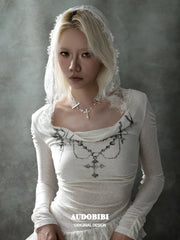 Rebellious Tenderness Lace Choker Necklace with Cross Pendant™