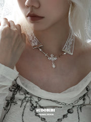 Rebellious Tenderness Lace Choker Necklace with Cross Pendant™