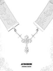 Rebellious Tenderness Lace Choker Necklace with Cross Pendant™