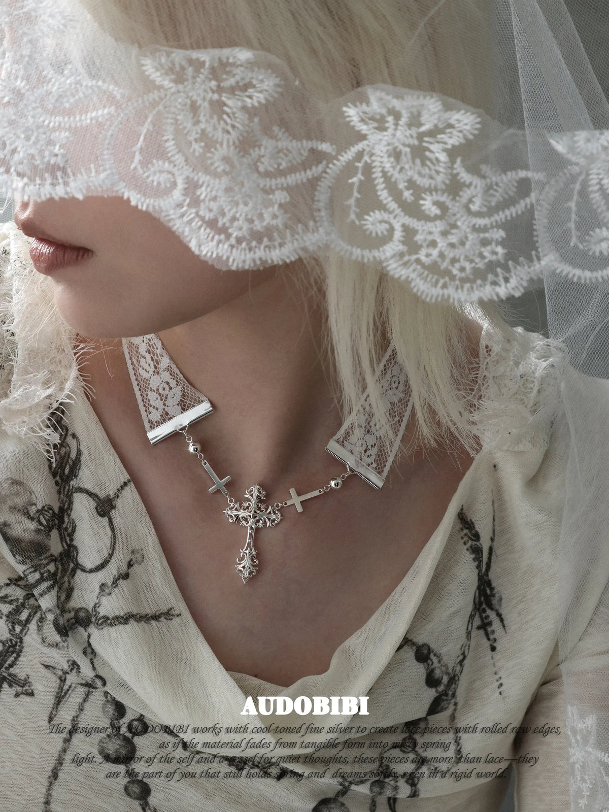 Rebellious Tenderness Lace Choker Necklace with Cross Pendant™
