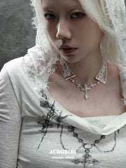 Rebellious Tenderness Lace Choker Necklace with Cross Pendant™